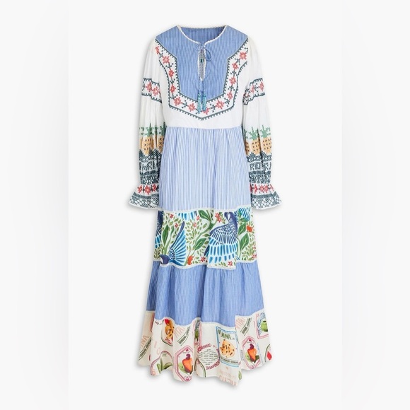 NWT FARM RIO Pineapple Beach Embroidered Maxi Dress Cotton Blue White Medium - Picture 2 of 13